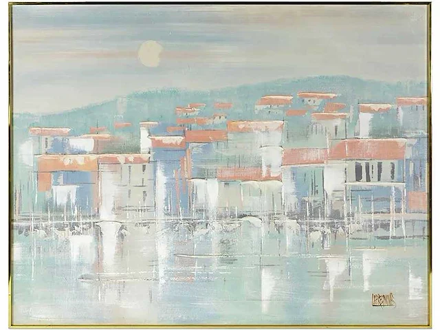 Lee reynolds - havenstad in avondlicht - olie op doek - 120x150 cm - afbeelding 1 van  4