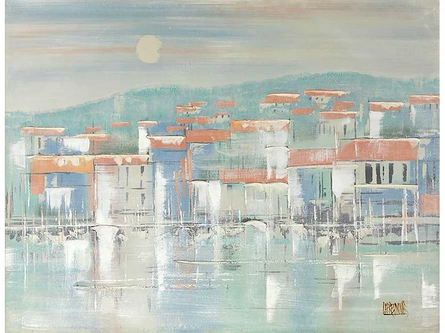 Lee reynolds - havenstad in avondlicht - olie op doek - 120x150 cm - afbeelding 2 van  4