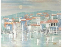 Lee reynolds - havenstad in avondlicht - olie op doek - 120x150 cm - afbeelding 2 van  4