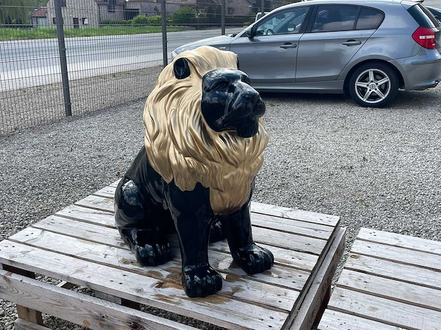 Leeuw zit h70cm zwart/goud - afbeelding 1 van  2