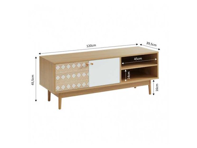 Leika tv-meubel wit en eikenhout effect 2 deuren 120cm - afbeelding 5 van  7