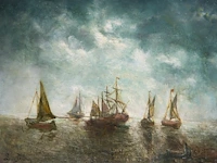Léon de meuter brunin (1861-1949), marine, oil on canvas, 35.5 x 45.5 cm. (13.98 x 17.91 in.), frame: 51 x 62 cm. (20.07 x 24.41 in.)