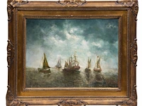 Léon de meuter brunin (1861-1949), marine, oil on canvas, 35.5 x 45.5 cm. (13.98 x 17.91 in.), frame: 51 x 62 cm. (20.07 x 24.41 in.) - afbeelding 2 van  5