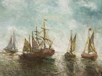 Léon de meuter brunin (1861-1949), marine, oil on canvas, 35.5 x 45.5 cm. (13.98 x 17.91 in.), frame: 51 x 62 cm. (20.07 x 24.41 in.) - afbeelding 5 van  5