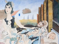 Léon spilliaert (1881-1946), 'poupées devant une ferme blanche', 1933, pencil, watercolour and gouache on paper 49.6 x 66.7 cm. (19.53 x 26.26 in.), frame: 71.5 x 89 cm. (28.14 x 35.03 in.)