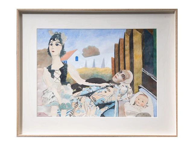 Léon spilliaert (1881-1946), 'poupées devant une ferme blanche', 1933, pencil, watercolour and gouache on paper 49.6 x 66.7 cm. (19.53 x 26.26 in.), frame: 71.5 x 89 cm. (28.14 x 35.03 in.) - afbeelding 2 van  7