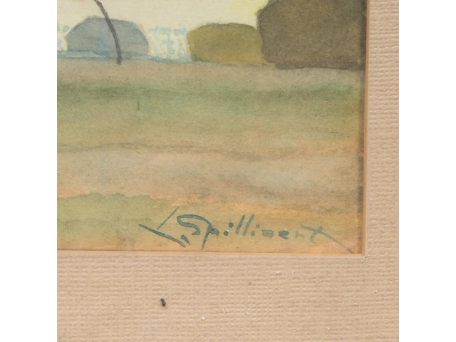 Léon spilliaert (1881-1946), rural landscape with farm and windmill, 1930, watercolour on paper 25 x 30.5 cm. (9.83 x 12.00 in.), frame: 44 x 50.5 cm. (17.32 x 19.87 in.) - afbeelding 4 van  4