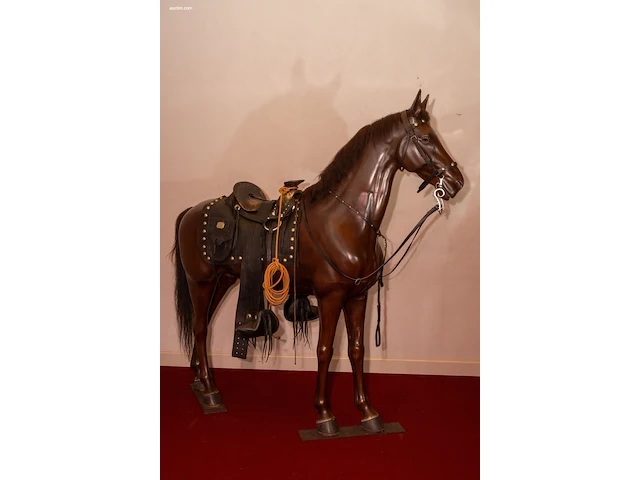 Levensgroot antiek display-paard met uitrusting - afbeelding 1 van  3