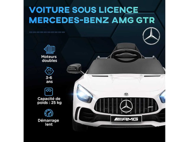 Licentie mercedes-benz amg gtr 12v kinderelektrische auto met afstandsbediening 2,4g maximaal 5 km/u 108 x 67 x 46 cm wit - afbeelding 4 van  9