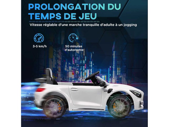 Licentie mercedes-benz amg gtr 12v kinderelektrische auto met afstandsbediening 2,4g maximaal 5 km/u 108 x 67 x 46 cm wit - afbeelding 8 van  9