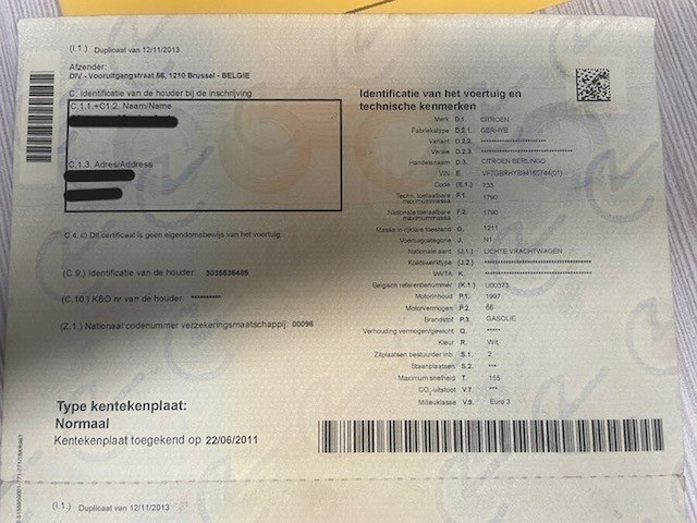 Lichte vrachtwagen citroen berlingo, type gbrhyb, ch.nr. vf7gbrhyb94165744, bouwjaar 09-11-2005 (sleutel, inschrijvingsbewijs deel i en deel ii, gelijkvormigheidsattest) - afbeelding 15 van  25