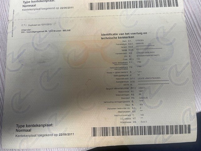 Lichte vrachtwagen citroen berlingo, type gbrhyb, ch.nr. vf7gbrhyb94165744, bouwjaar 09-11-2005 (sleutel, inschrijvingsbewijs deel i en deel ii, gelijkvormigheidsattest) - afbeelding 16 van  25