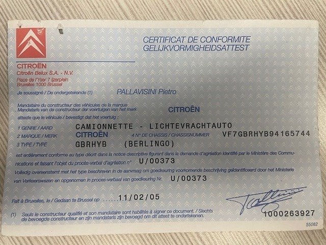 Lichte vrachtwagen citroen berlingo, type gbrhyb, ch.nr. vf7gbrhyb94165744, bouwjaar 09-11-2005 (sleutel, inschrijvingsbewijs deel i en deel ii, gelijkvormigheidsattest) - afbeelding 17 van  25