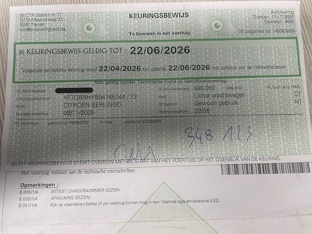 Lichte vrachtwagen citroen berlingo, type gbrhyb, ch.nr. vf7gbrhyb94165744, bouwjaar 09-11-2005 (sleutel, inschrijvingsbewijs deel i en deel ii, gelijkvormigheidsattest) - afbeelding 18 van  25