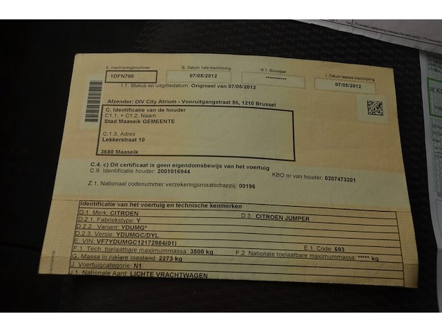 Lichte vrachtwagen citroen jumper dubbele cabine met open laadbak, type y, variant ydumg, versie ydumgc/dyl, chassisnummer vf7ydumgc12172984, bouwjaar 07-05-2012 (sleutel, alle boorddocumenten) werkende staat - afbeelding 24 van  40