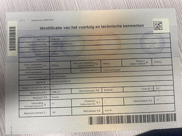 Lichte vrachtwagen citroen jumper open laadbak, type y, variant dtmgc, versie gyl1, ch.nr. vf7ydtmgc12882319, bouwjaar 04-11-2015 (sleutel, inschrijvingsbewijs deel i) - afbeelding 13 van  28