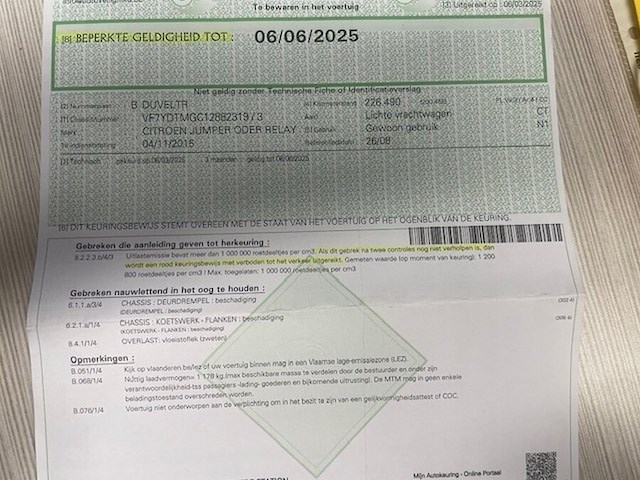 Lichte vrachtwagen citroen jumper open laadbak, type y, variant dtmgc, versie gyl1, ch.nr. vf7ydtmgc12882319, bouwjaar 04-11-2015 (sleutel, inschrijvingsbewijs deel i) - afbeelding 14 van  28