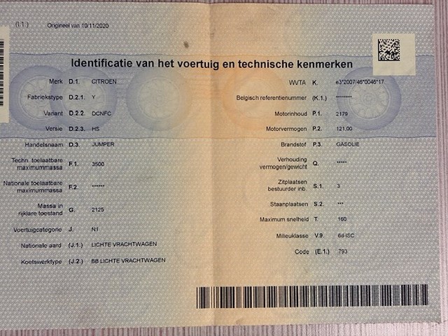Lichte vrachtwagen citroen jumper, type: y, variant: dcnfc, versie: hs, chassisnummer: vf7ydcnfc12p96373, bouwjaar: 10/11/2020 met inschrijvingsbewijs deel i, gelijkvormigheidsattest en verlopen schouwingsbewijs. (b2) - afbeelding 19 van  37