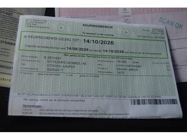 Lichte vrachtwagen citroen, jumper, vf7yc2mfc12e38602, 1e insch 30/05/2017, 1997cm³, 96kw, diesel, euro 6, 116381km, inschrijvingsbewijs deel i en ii, keuringsbewijs (geldig tot 14/10/2026), gelijkvormigheidsattest, identificatieverslag - afbeelding 7 van  17