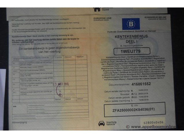 Lichte vrachtwagen fiat, ducato, zfa25000002k84036, 1e insch 15/05/2019, 2287cm³, 96kw, diesel, euro 6b, 85297km, inschrijvingsbewijs deel i en ii, ongeldig keuringsbewijs , gelijkvormigheidsattest, identificatieverslag - afbeelding 13 van  21