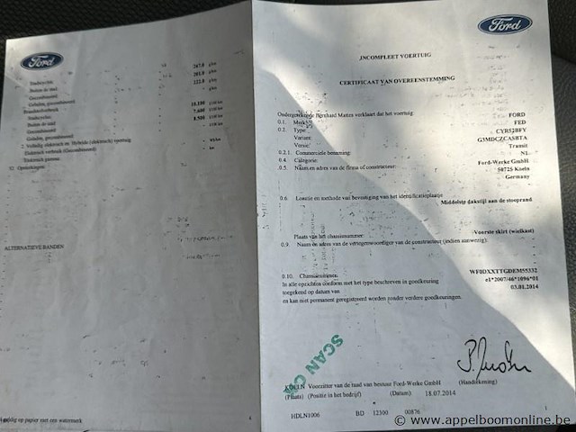 Lichte vrachtwagen ford transit, 1ste inschrijving 22/12/2014, chassisnr wf0dxxttgdem55332, 36785km, diesel euro 5b, ttm 3500, kipper - afbeelding 3 van  12