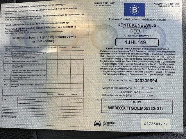 Lichte vrachtwagen ford transit, 1ste inschrijving 22/12/2014, chassisnr wf0dxxttgdem55332, 36785km, diesel euro 5b, ttm 3500, kipper - afbeelding 11 van  12