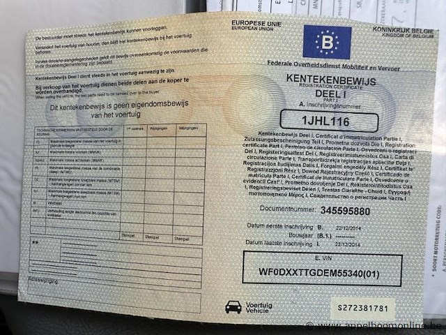 Lichte vrachtwagen ford transit, 1ste inschrijving 22/12/2014, chassisnr wf0dxxttgdem55340, 46587km, diesel euro 5, ttm 3500, kipper - afbeelding 10 van  13