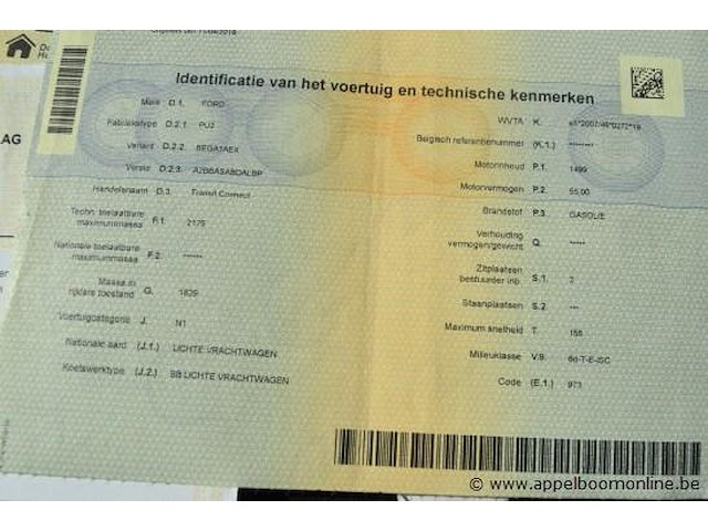 Lichte vrachtwagen ford, transit connect, wf0rxxwpgrks22462, 1e insch 11/09/2019, 1499cm³, 55kw, diesel, 124643km, inschrijvingsbewijs deel i en ii, keuringsbewijs (geldig tot 12/09/2026), identificatieverslag, gelijkvormigheidsattest - afbeelding 10 van  18