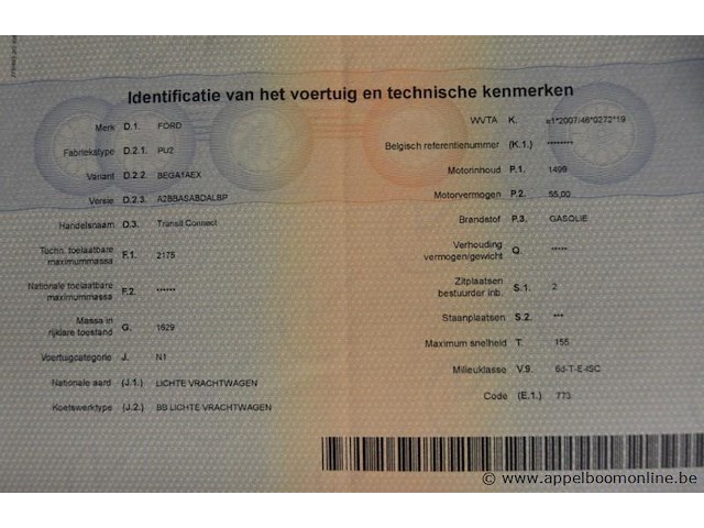 Lichte vrachtwagen ford, transit connect, wforxxwpgrkrs22676, 1e insch 11/09/2019, 1499cm³, 55kw, diesel, euro 6d-temp, 124177km, inschrijvingsbewijs deel i en ii, keuringsbewijs (geldig tot 12/09/2026), gelijkvormigheidsattest, identificatieverslag - afbeelding 8 van  18