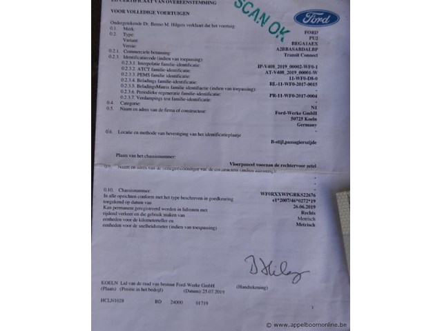 Lichte vrachtwagen ford, transit connect, wforxxwpgrkrs22676, 1e insch 11/09/2019, 1499cm³, 55kw, diesel, euro 6d-temp, 124177km, inschrijvingsbewijs deel i en ii, keuringsbewijs (geldig tot 12/09/2026), gelijkvormigheidsattest, identificatieverslag - afbeelding 9 van  18