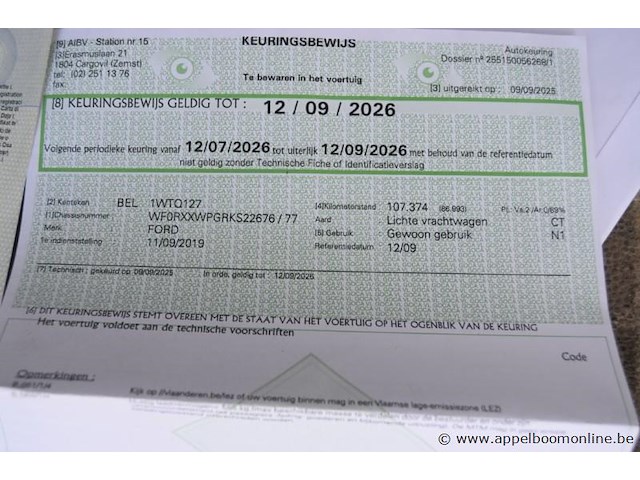 Lichte vrachtwagen ford, transit connect, wforxxwpgrkrs22676, 1e insch 11/09/2019, 1499cm³, 55kw, diesel, euro 6d-temp, 124177km, inschrijvingsbewijs deel i en ii, keuringsbewijs (geldig tot 12/09/2026), gelijkvormigheidsattest, identificatieverslag - afbeelding 10 van  18