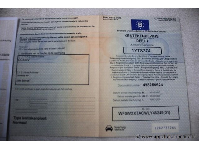 Lichte vrachtwagen ford, transit courier, wf0wxxtacwly46249, 1e insch 10/12/2020, 1499cm³, 55kw, diesel, 79867km, inschrijvingsbewijs deel i, keuringsbewijs (geldig tot 11/12/2026), gelijkvormigheidsattest, identificatieverslag - afbeelding 8 van  20