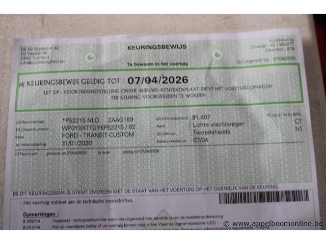 Lichte vrachtwagen ford, transit custom, wf0yxxttgykp52215, 1e insch 31/01/2020, 1995cm³, 77kw, diesel, euro 6d, 127978km, inschrijvingsbewijs deel i, keuringsbewijs, identificatieverslag - afbeelding 10 van  20