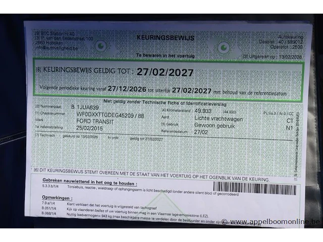 Lichte vrachtwagen ford transit, datum 1ste inschr 25/2/2015, chass nr wf0dxxttgdeg45209, diesel, euro 5b,km-stand 51838, vv kraan maxilift m50 - afbeelding 7 van  17