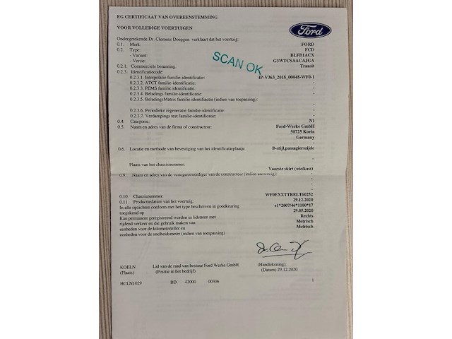 Lichte vrachtwagen ford transit, type: fcd, variant: blfb1acx, versie: g3wtcsaacajga, chassisnummer: wf0exxttrelt60252, bouwjaar: 11/02/2021 met kentekenbewijs deel i en ii, gelijkvormigheidsattest, geldig schouwingsbewijs en 2 sleutels. (1) - afbeelding 35 van  48
