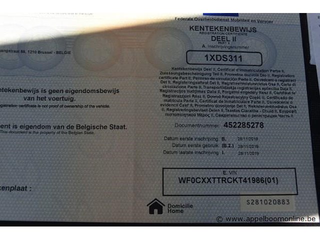 Lichte vrachtwagen ford, transit, wf0cxxttrckt41986, 1e insch 28/11/2019, 1995cm³, 95.60kw, diesel, euro 6d, 158223km, inschrijvingsbewijs deel i en ii, keuringsbewijs (geldig tot 02/12/2026), gelijkvormigheidsattest, identificatieverslag - afbeelding 10 van  20