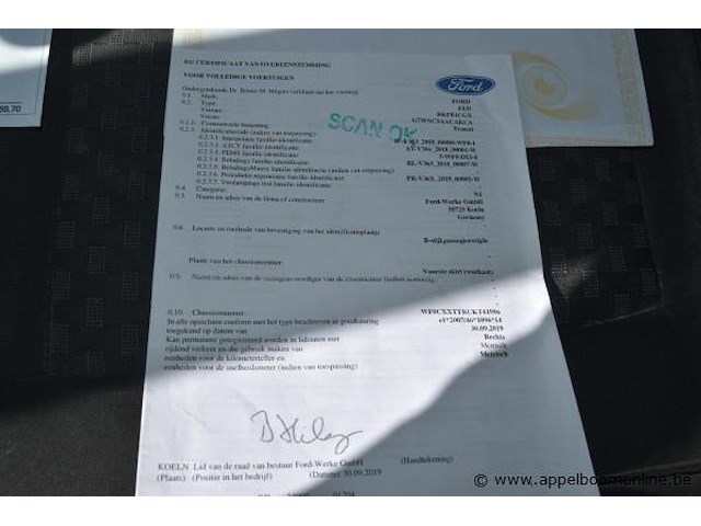 Lichte vrachtwagen ford, transit, wf0cxxttrckt41986, 1e insch 28/11/2019, 1995cm³, 95.60kw, diesel, euro 6d, 158223km, inschrijvingsbewijs deel i en ii, keuringsbewijs (geldig tot 02/12/2026), gelijkvormigheidsattest, identificatieverslag - afbeelding 13 van  20