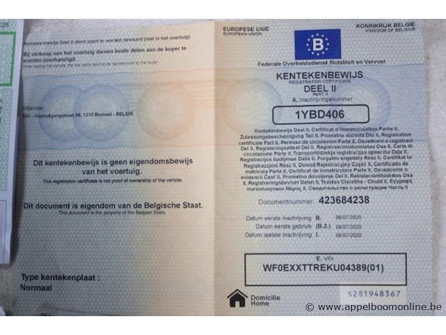 Lichte vrachtwagen ford, transit, wf0exxttreku04389, 1e insch 06/07/2020, 1995cm³, 96kw, diesel, euro 6, 82524km, inschrijvingsbewijs deel i en ii, keuringsbewijs (geldig tot 14/07/2026), gelijkvormigheidsattest, identificatieverslag - afbeelding 6 van  19