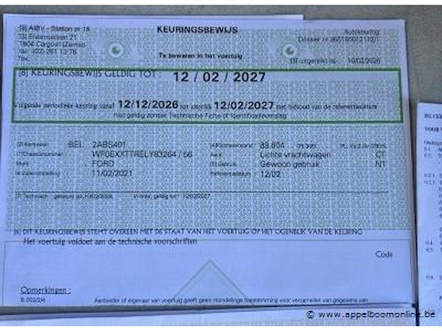 Lichte vrachtwagen ford, transit, wf0exxttrely83264, 1e insch 11/02/2021, 1995cm³, 95.60kw, diesel, euro 6d, 92051km, inschrijvingsbewijs deel i en ii, keuringsbewijs (geldig tot 12/02/2027), gelijkvormigheidsattest, identificatieverslag - afbeelding 8 van  17