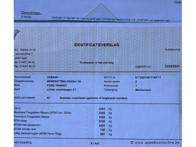 Lichte vrachtwagen ford, transit, wf0exxttrely83264, 1e insch 11/02/2021, 1995cm³, 95.60kw, diesel, euro 6d, 92051km, inschrijvingsbewijs deel i en ii, keuringsbewijs (geldig tot 12/02/2027), gelijkvormigheidsattest, identificatieverslag - afbeelding 9 van  17