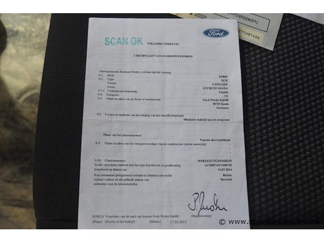 Lichte vrachtwagen ford, transit, wf0xxxttgxfd20229, 1e insch 13/05/2015, 2198cm³, 92kw, diesel, euro 5b, 143532km, inschrijvingsbewijs deel i en ii, keuringsbewijs (geldig tot 22/01/2027), gelijkvormigheidsattest, identificatieverslag - afbeelding 11 van  19