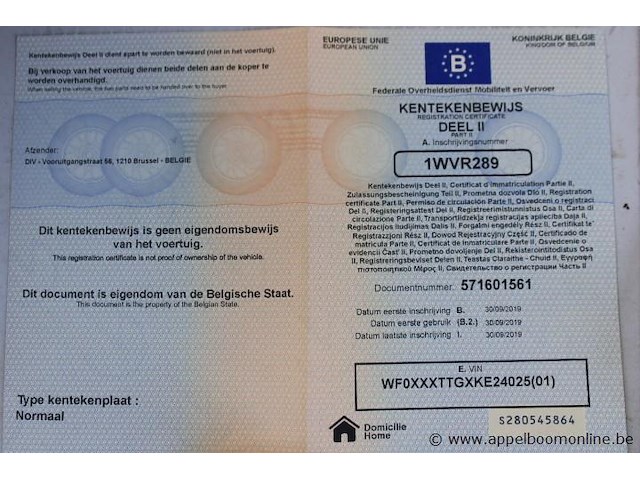 Lichte vrachtwagen ford, transit, wf0xxxttgxke24025, 1e insch 30/09/2019, 1995cm³, 96kw, diesel, euro 6b, 86861km, inschrijvingsbewijs deel i en ii, keuringsbewijs (geldig tot 15/10/2026), gelijkvormigheidsattest, identificatieverslag - afbeelding 9 van  22