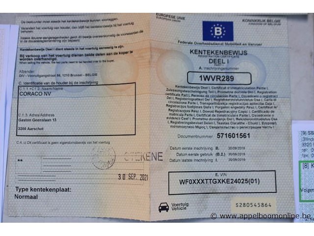 Lichte vrachtwagen ford, transit, wf0xxxttgxke24025, 1e insch 30/09/2019, 1995cm³, 96kw, diesel, euro 6b, 86861km, inschrijvingsbewijs deel i en ii, keuringsbewijs (geldig tot 15/10/2026), gelijkvormigheidsattest, identificatieverslag - afbeelding 10 van  22