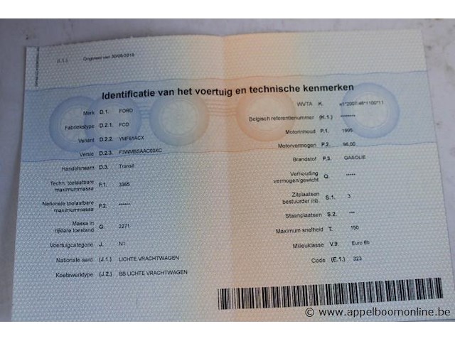 Lichte vrachtwagen ford, transit, wf0xxxttgxke24025, 1e insch 30/09/2019, 1995cm³, 96kw, diesel, euro 6b, 86861km, inschrijvingsbewijs deel i en ii, keuringsbewijs (geldig tot 15/10/2026), gelijkvormigheidsattest, identificatieverslag - afbeelding 11 van  22