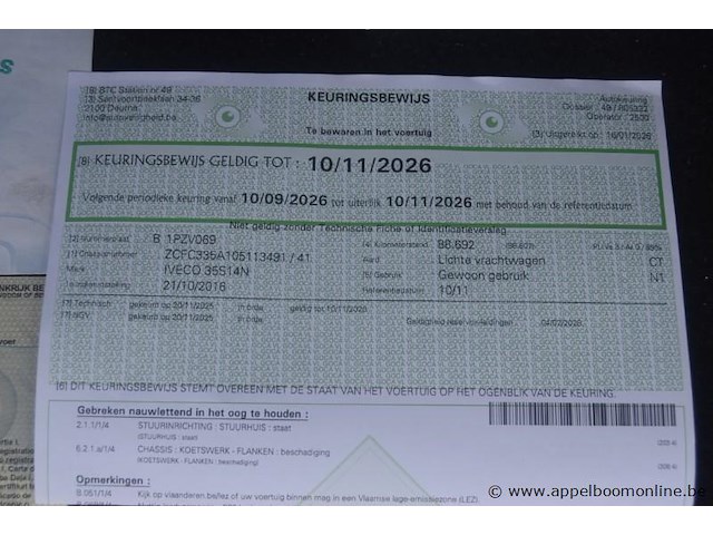Lichte vrachtwagen iveco, 35s14n, zcfc335a105113491, 1e insch 21/10/2016, 2998cm³, 100kw, cng, euro 6, 91110km, inschrijvingsbewijs deel i en ii, keuringsbewijs (geldig tot 10/11/2026), gelijkvormigheidsattest, identificatieverslag - afbeelding 4 van  17