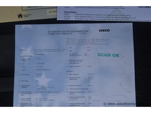 Lichte vrachtwagen iveco, 35s14n, zcfc335a205045640, 1e insch 22/07/2015, 2998cm³, 100kw, aardgas, euro 6, 22345km, inschrijvingsbewijs deel i en ii, keuringsbewijs (geldig tot 01/01/2027), gelijkvormigheidsattest, identificatieverslag - afbeelding 4 van  18