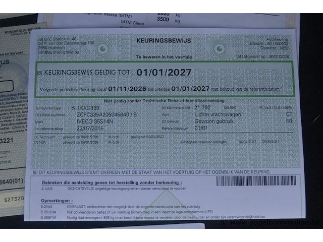 Lichte vrachtwagen iveco, 35s14n, zcfc335a205045640, 1e insch 22/07/2015, 2998cm³, 100kw, aardgas, euro 6, 22345km, inschrijvingsbewijs deel i en ii, keuringsbewijs (geldig tot 01/01/2027), gelijkvormigheidsattest, identificatieverslag - afbeelding 5 van  18
