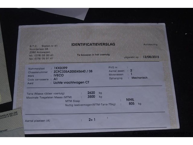 Lichte vrachtwagen iveco, 35s14n, zcfc335a205045640, 1e insch 22/07/2015, 2998cm³, 100kw, aardgas, euro 6, 22345km, inschrijvingsbewijs deel i en ii, keuringsbewijs (geldig tot 01/01/2027), gelijkvormigheidsattest, identificatieverslag - afbeelding 6 van  18