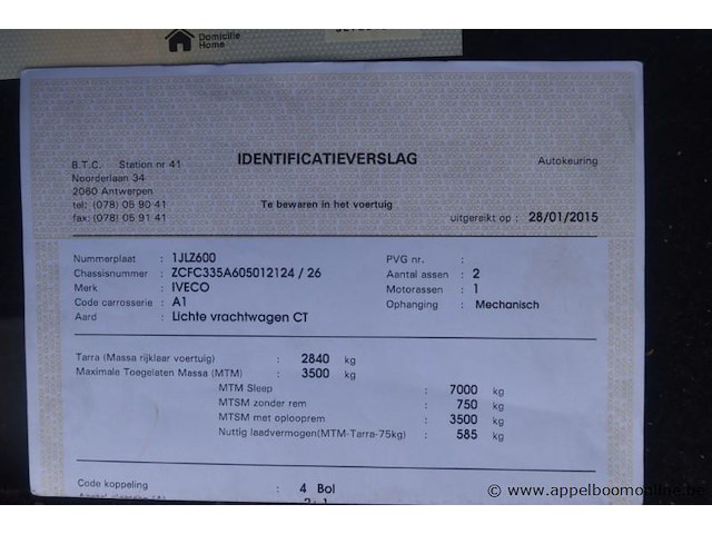 Lichte vrachtwagen iveco, 35s14n, zcfc335a605012124, 1e insch 20/01/2015, 2998cm³, 100kw, aardgas (cng), euro 6, 77727km, inschrijvingsbewijs deel i en ii, keuringsbewijs (geldig tot 01/09/2026), gelijkvormigheidsattest, identificatieverslag - afbeelding 6 van  18