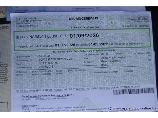 Lichte vrachtwagen iveco, 35s14n, zcfc335a605012124, 1e insch 20/01/2015, 2998cm³, 100kw, aardgas (cng), euro 6, 77727km, inschrijvingsbewijs deel i en ii, keuringsbewijs (geldig tot 01/09/2026), gelijkvormigheidsattest, identificatieverslag - afbeelding 7 van  18